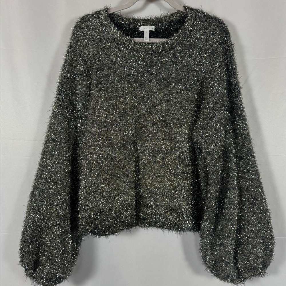 Leith Sparkly Tinsel Sweater Large Crew Neck Balloon Sleeve‎ Festive Oversized